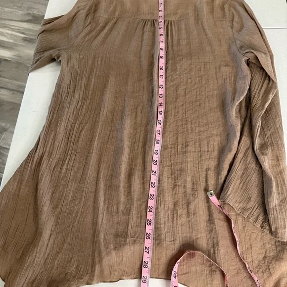 Spense Button Front Tunic Asymmetrical Shirt Lagenlook Tan Roll Tabs Women’s XL - Picture 10 of 13